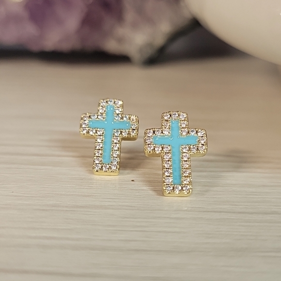 Jewelry - Blue Shimmer Cross Post Earrings, S925